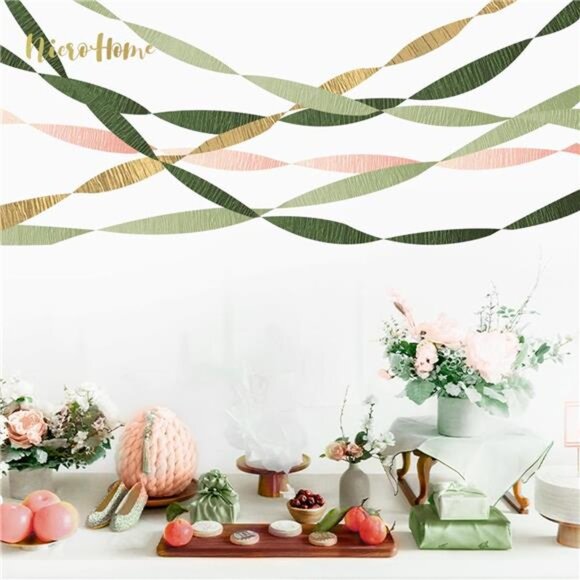 Moss Sage Green Pink Crepe Paper Streamers 8 Rolls Wedding Baby Shower Party - Picture 6 of 7